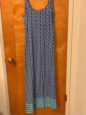 Tommy Bahama Blue and Aqua Geometric Sleeveless Dress Sz L